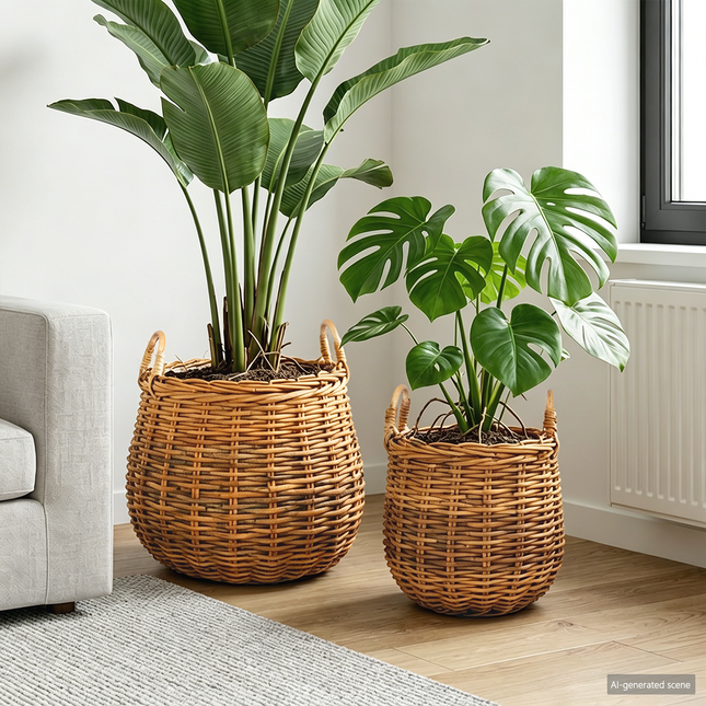 Plantekurv med opbevaring 2 stk. Naturlig Brun Kubu rattan
