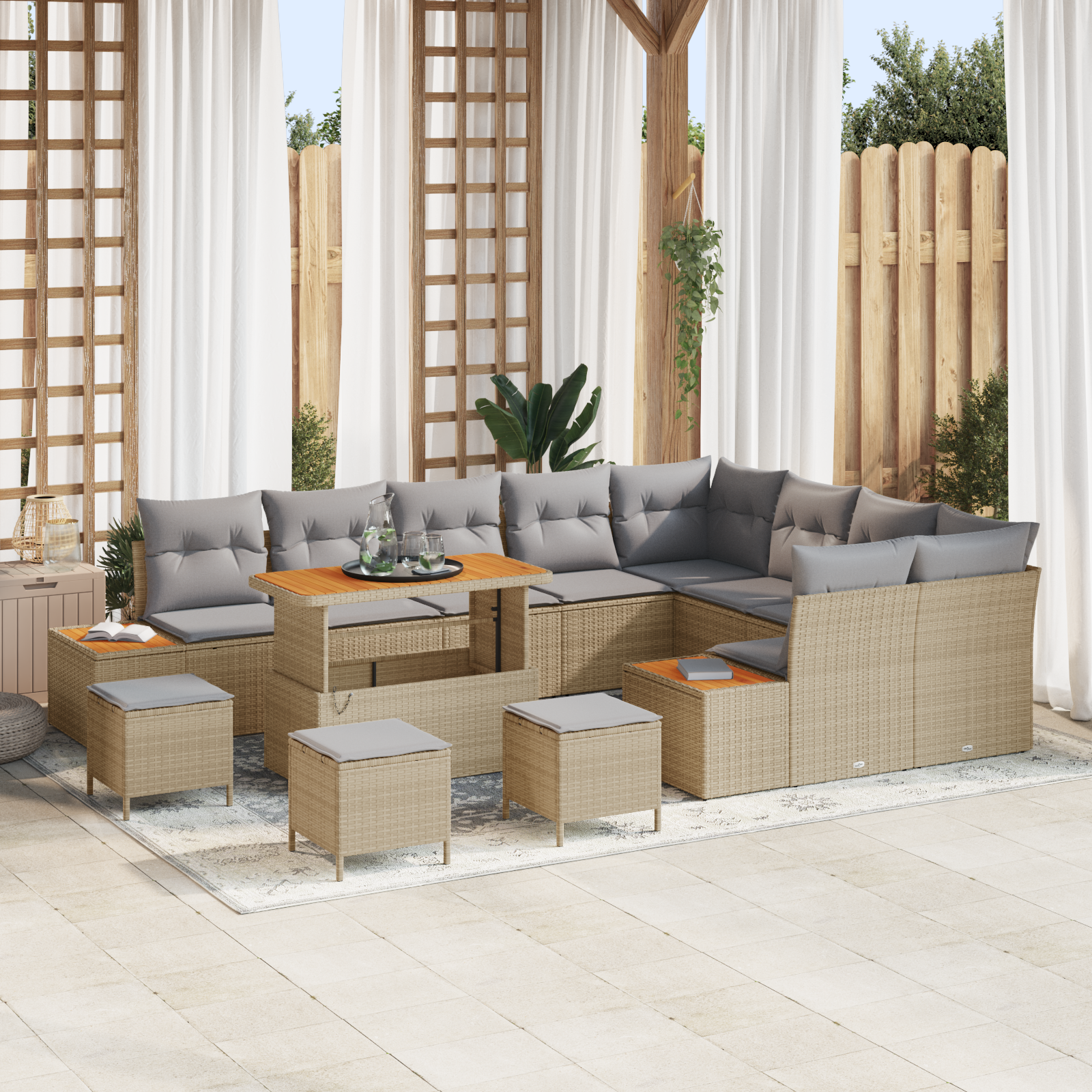Havesofa Sæt med pude 13 pcs Beige og lys grå