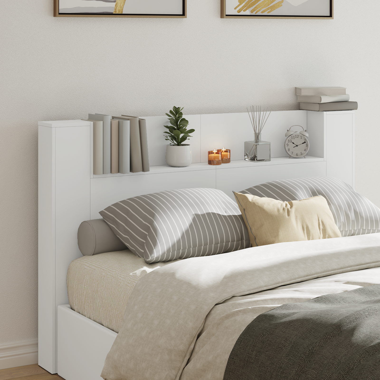 Hovedgærde kabinet med LED med hylde Hvid 160 x 16,5 x 103,5 cm