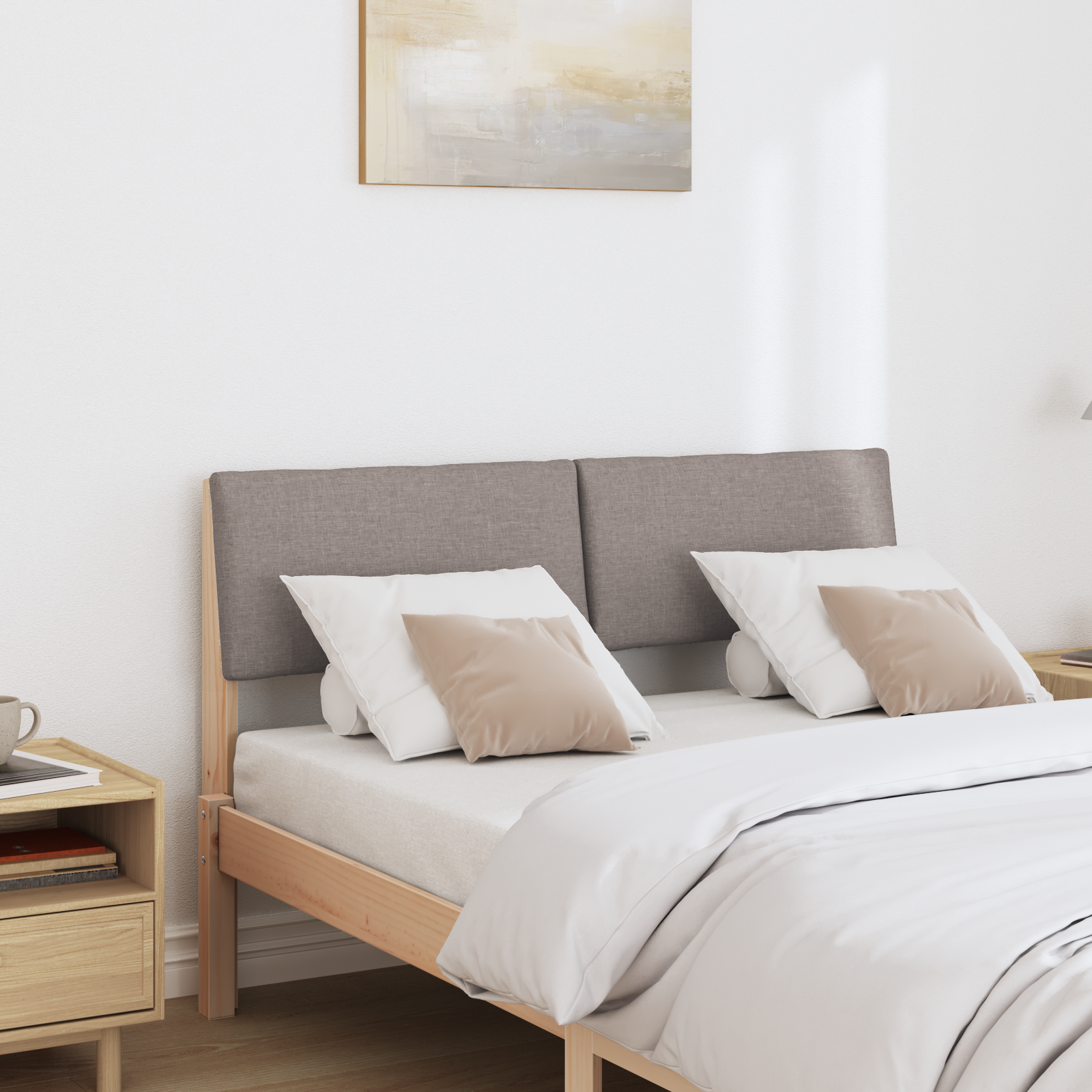 Polstret sengegavl Gråbrun 120 cm Massiv fyrretræ