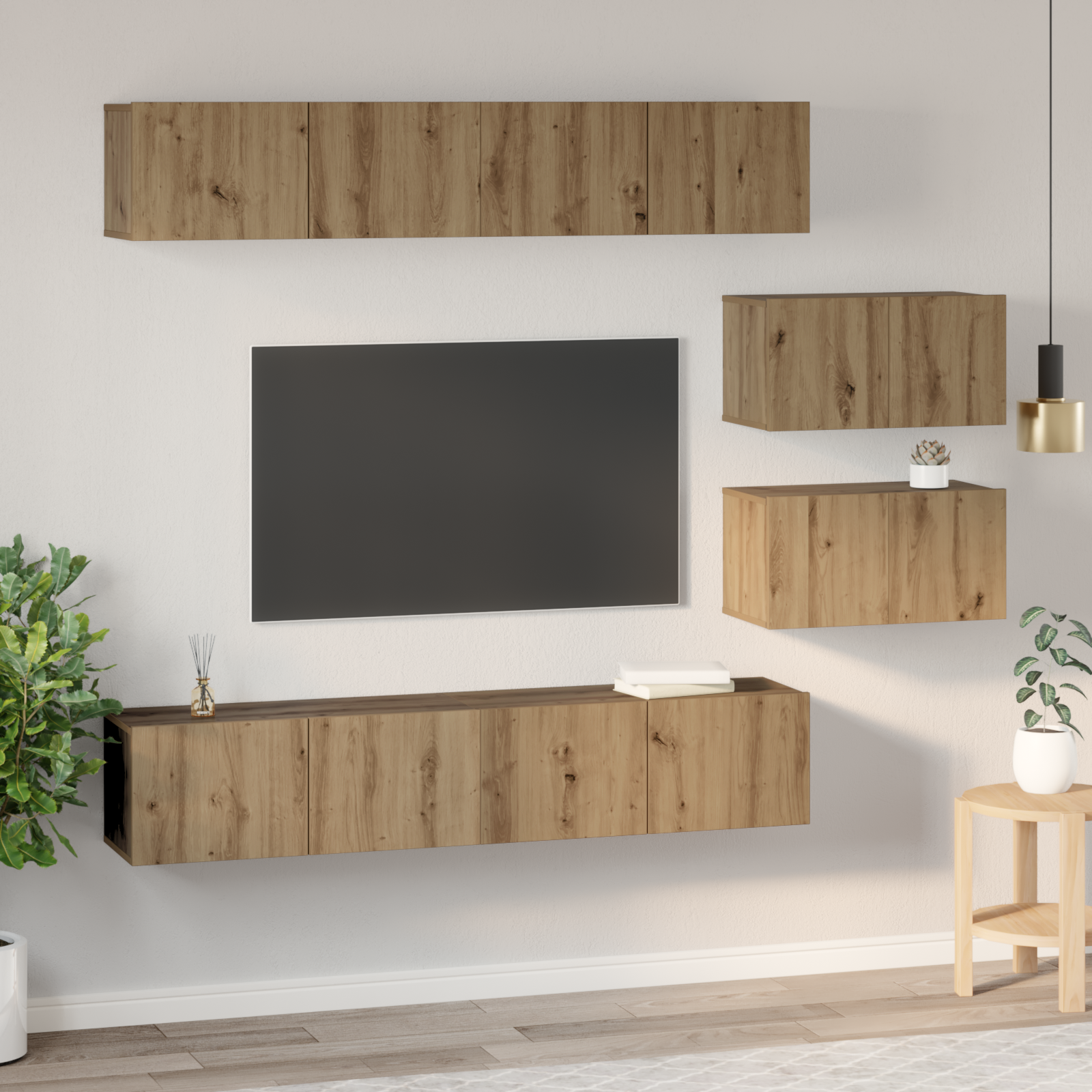 TV-møbelsæt Vægmonteret 6 pcs Artisan Egetræ Konstrueret træ