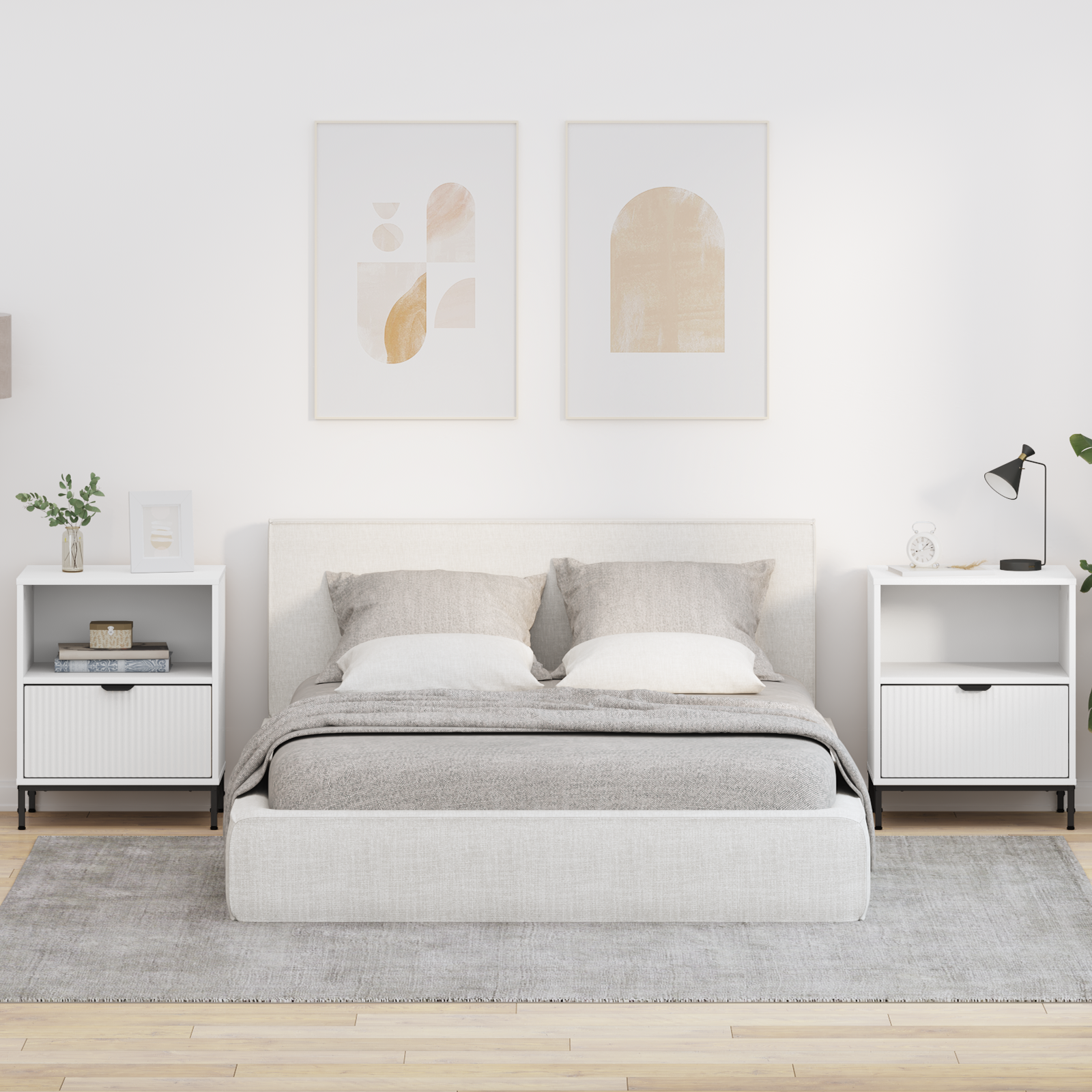 Natskab med skuffe 2 pcs Hvid 49 x 36 x 61 cm Konstrueret træ