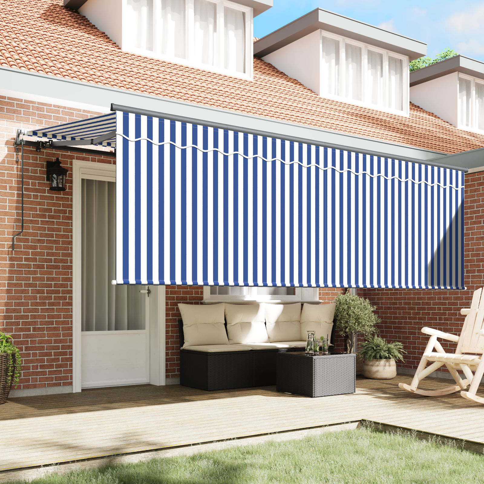 Utrækkelig Markise Blå og Hvid 350 x 200 cm