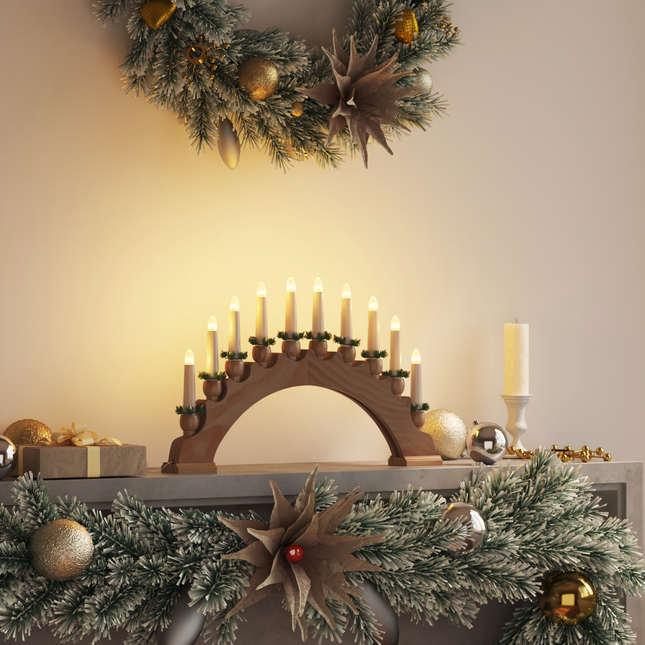 Julelys Bue med 10 LED Lys Brun 47 x 5 x 29 cm Massivt fyrretræ