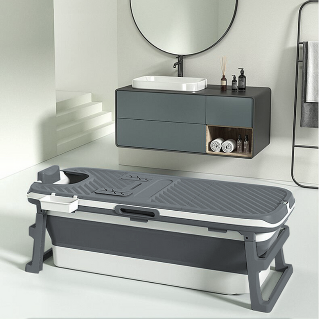 Tubfamily - Special edition foldebadekar til voksne med låg, digital termometer og fodmassage - 150cm/Grå XL. - Badeshop