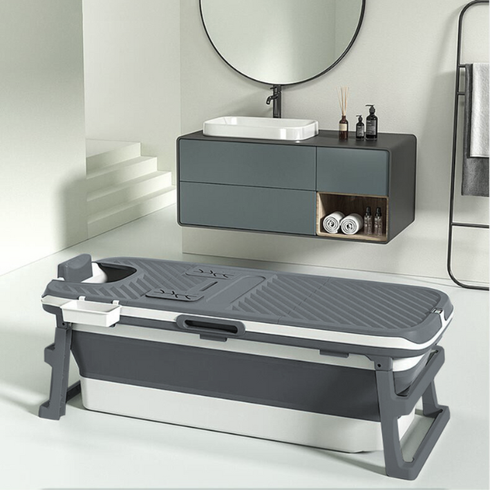 Tubfamily - Special edition foldebadekar til voksne med låg, digital termometer og fodmassage - 150cm/Grå XL. - Badeshop