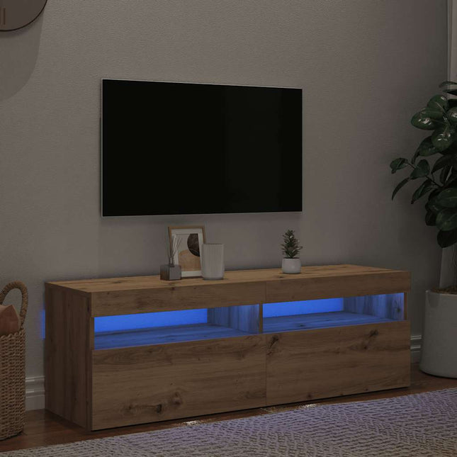 tv-bord med LED-lys 120x35x40 cm konstrueret træ kunsteg