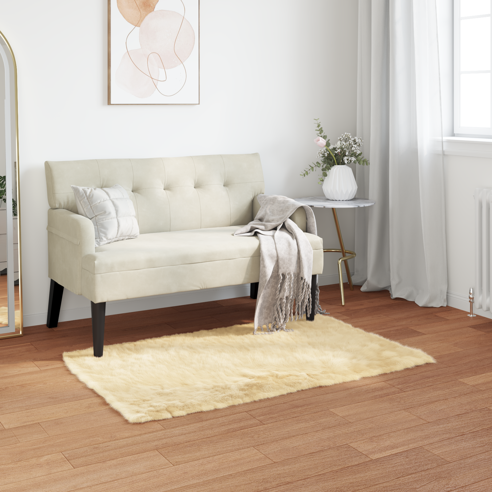 Fuskobbel lammeskindstæppe TAFALLA Cremefarvet 80 x 150 cm