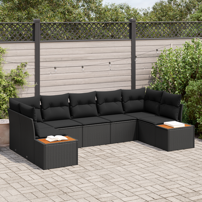 Havesofa Sæt med pude med opbevaring 7 pcs Sort Polyrattan