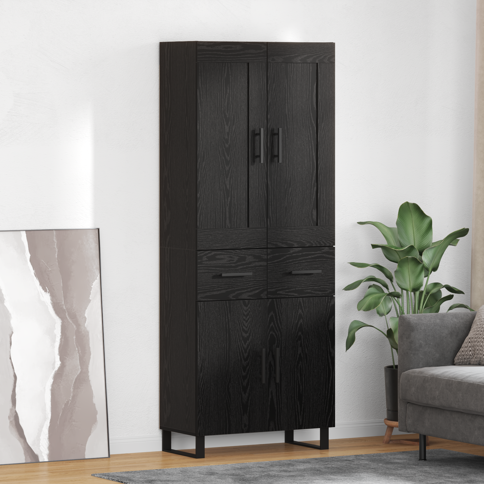 Highboard med skuffe Sort eg 69,5 x 34 x 180 cm Konstrueret træ