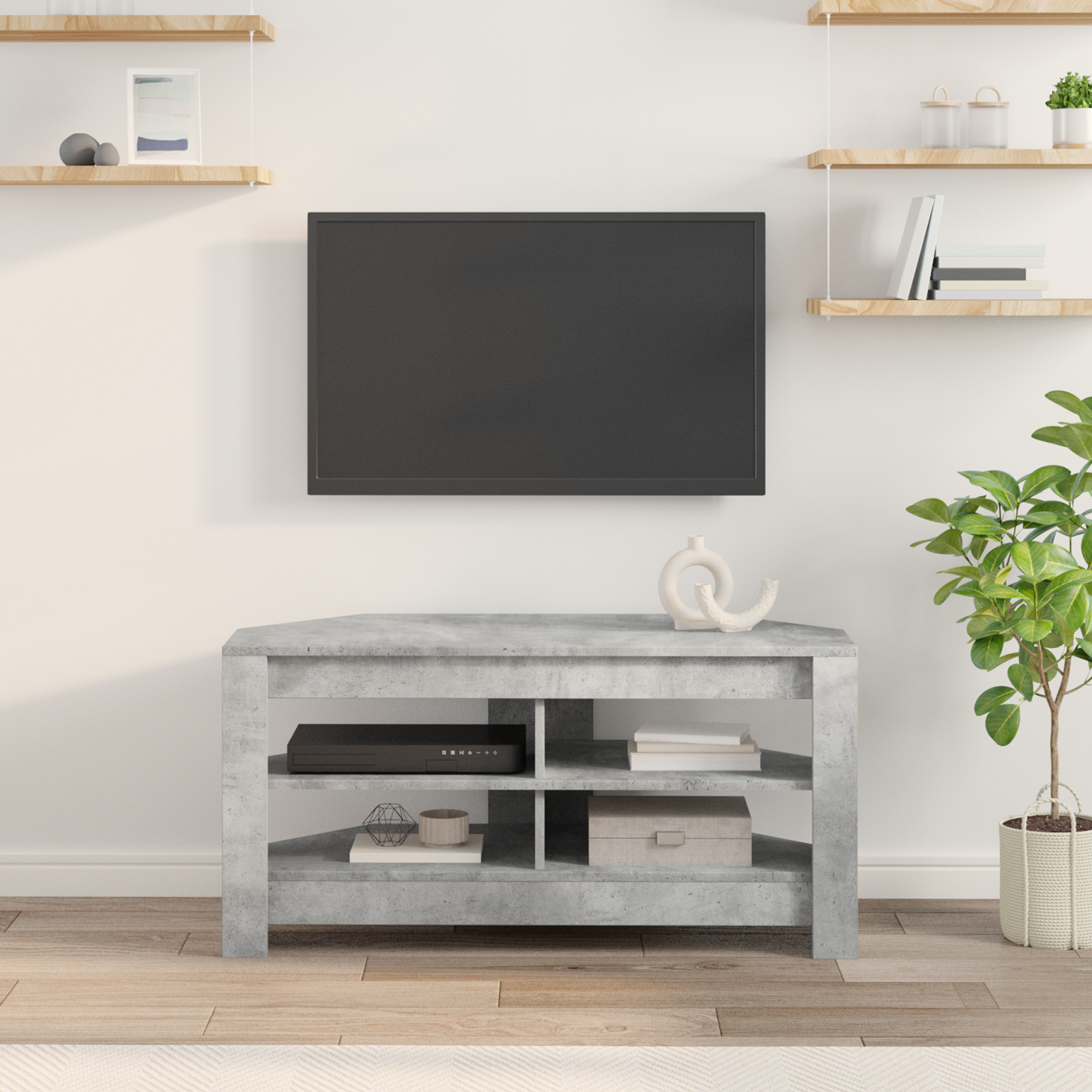 HjørneTVskab Beton Grå 102 x 40,5 x 45 cm Konstrueret træ
