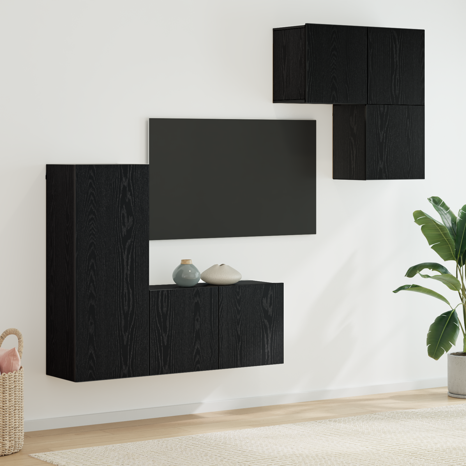 TV-skab Vægmonteret 4 pcs Sort eg Konstrueret træ