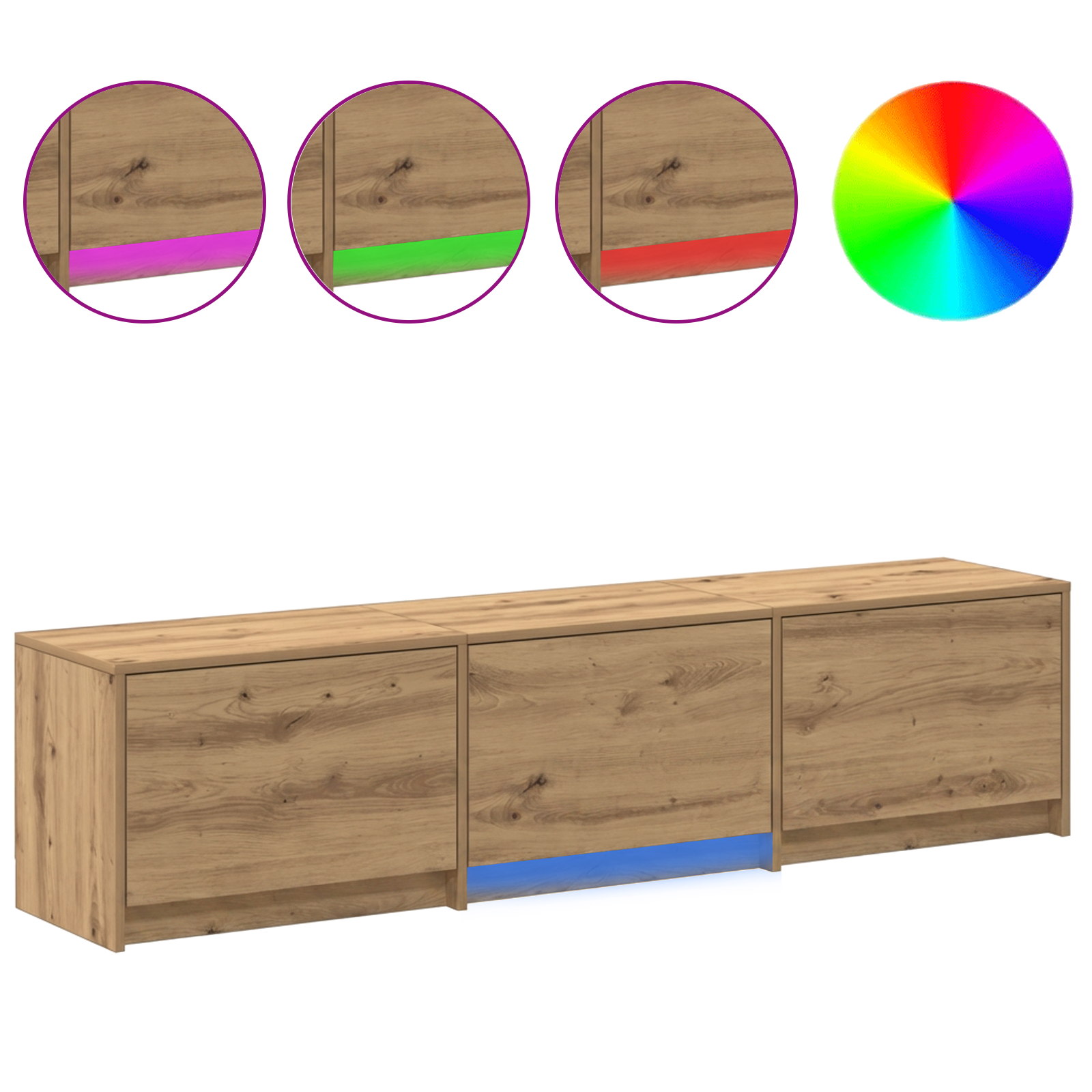 TV-bord med LED Artisan eg 165 x 34 x 40 cm Konstrueret træ