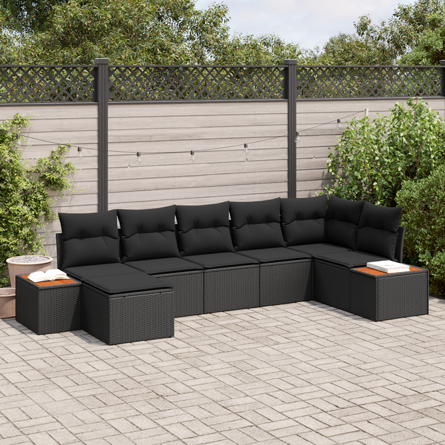 Havesofa Sæt med pude med opbevaring 8 pcs Sort Polyrattan