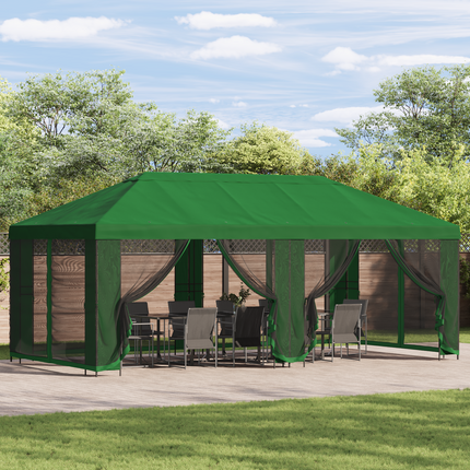 Pavillon med sidetapper 6 x 3 m Grøn Polyester og Stål 190