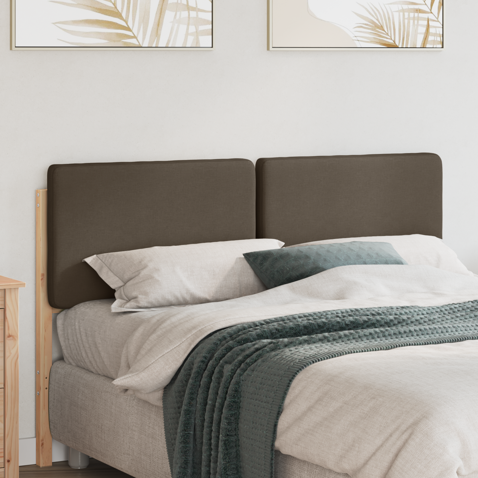 Polstret sengegavl Brun og Taupe 135 cm Massiv fyrretræ