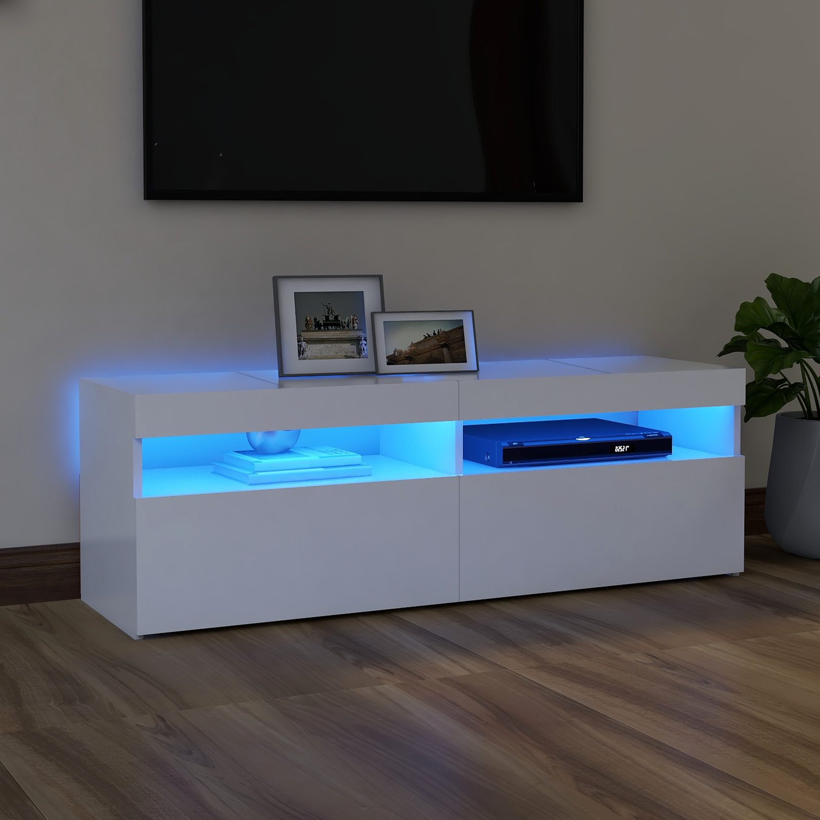 tv-skab med LED-lys 120x35x40 cm hvid