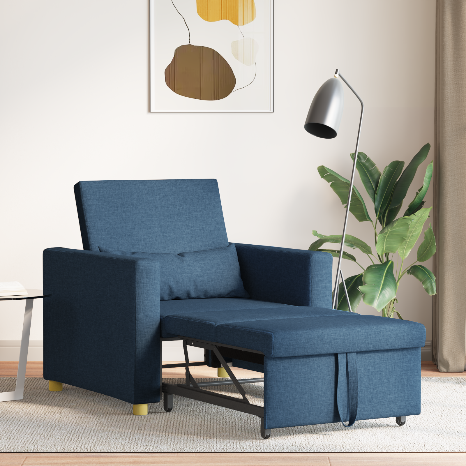 Utrækkelig sovesofa enkelt med hjul Blå 90 x 165 x 87 cm Stof