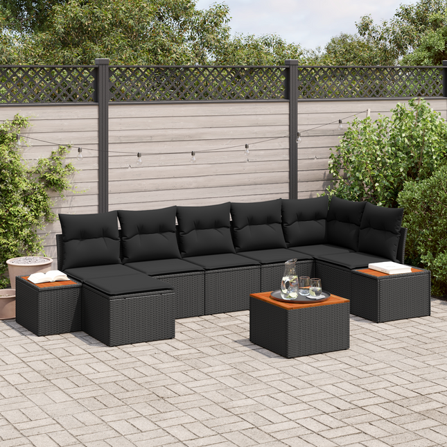 Havesofa Sæt med pude med opbevaring 8 pcs Sort Polyrattan