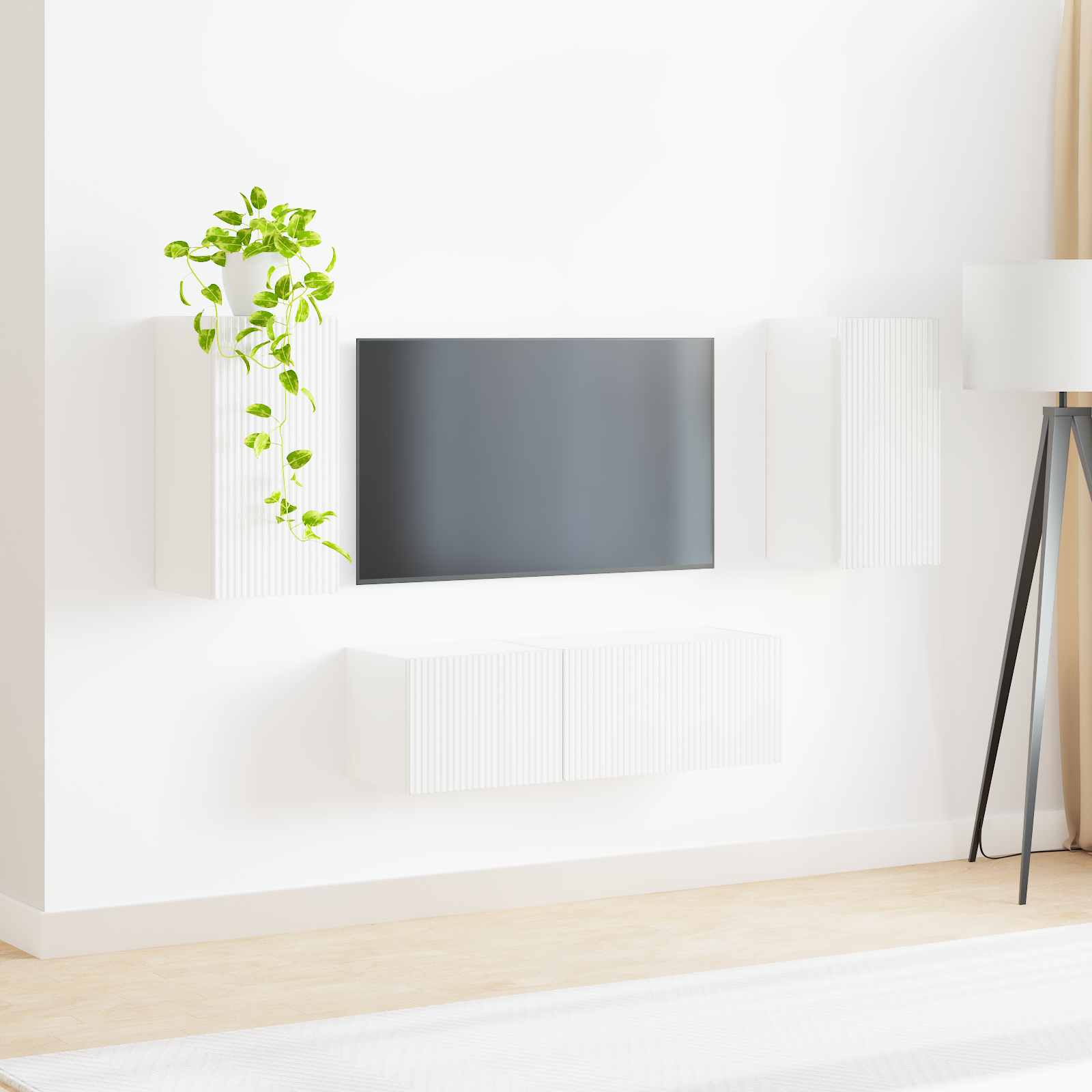 Tv vægskab sæt Vægmonteret 4 pcs Høj gloss hvid Konstrueret træ