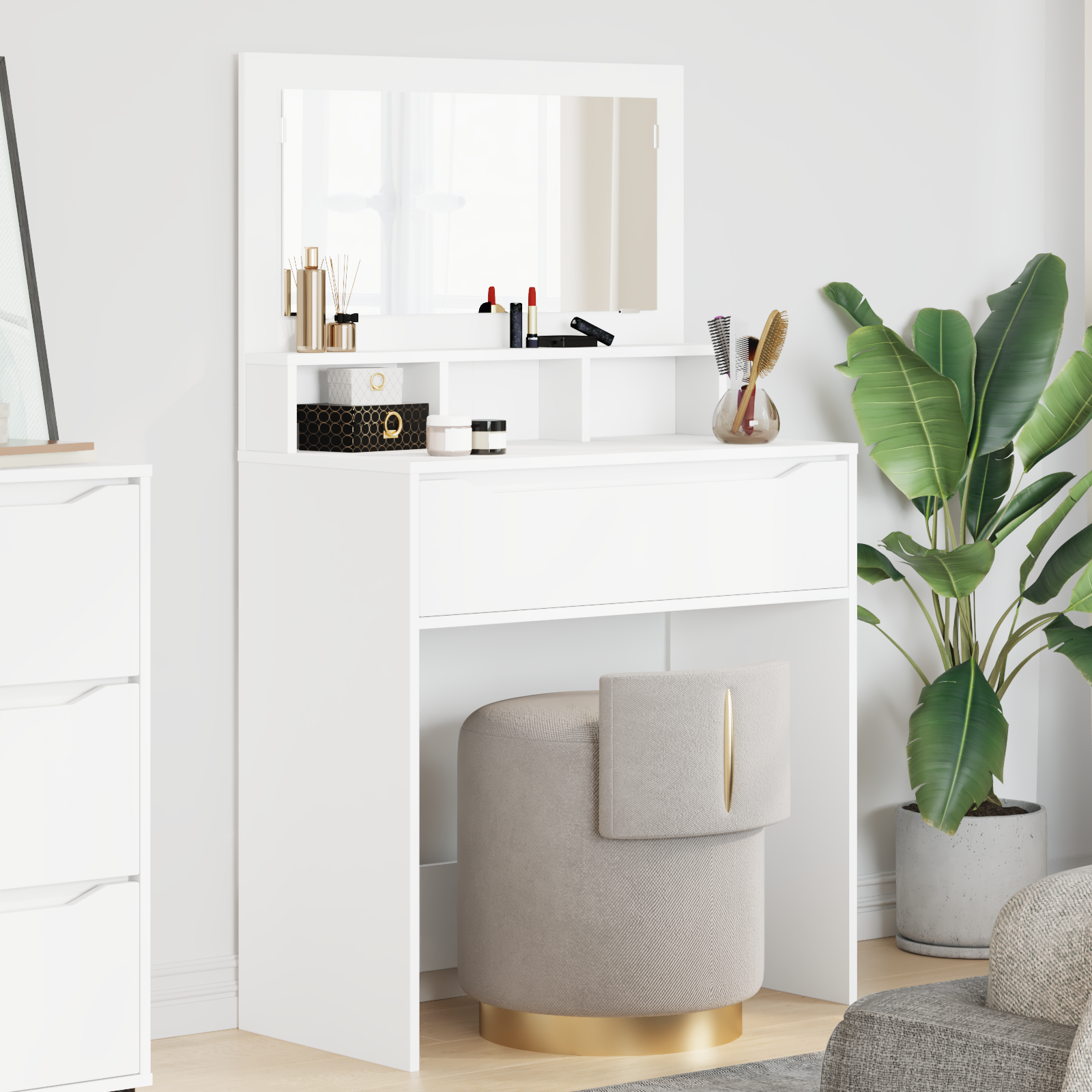 Soveværelsessminkeborde Hvid 80 x 39,6 x 135 cm Konstrueret træ