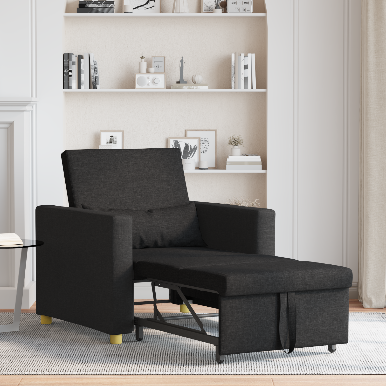 Utrækkelig sovesofa enkelt med hjul Sort 90 x 165 x 87 cm Stof