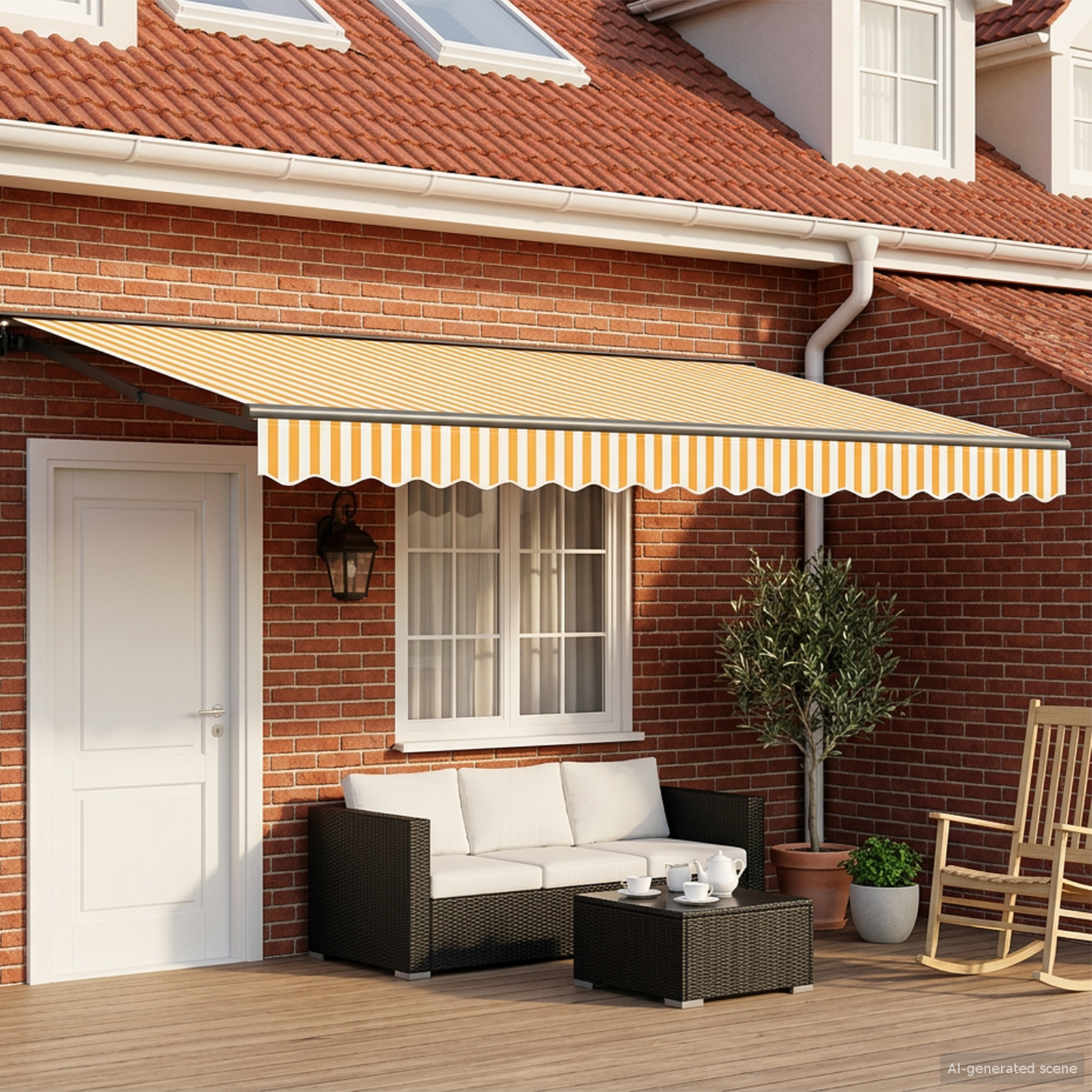 Manuel markise-ramme med LED-lys 4 × 3,5 m