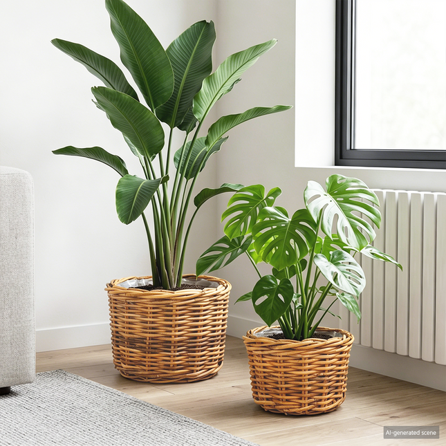 Plantekurv med opbevaring 2 stk. Naturlig Brun Kubu rattan