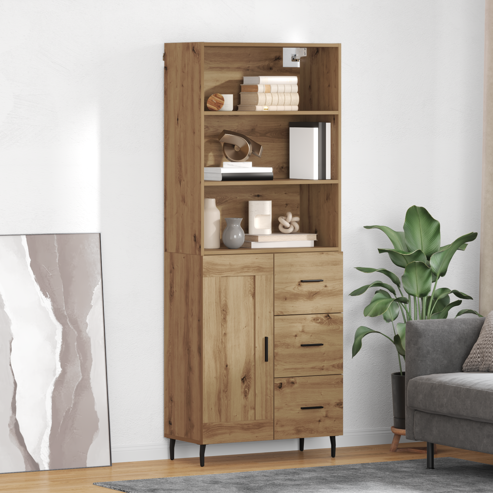 Highboard Artisan Egetræ 69,5 x 34 x 180 cm Ingeniørtræ og glas