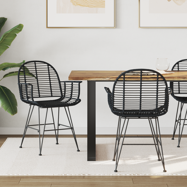 Spisestuestol 2 pcs Rattan og Jern Sort 57 x 55 x 85 cm