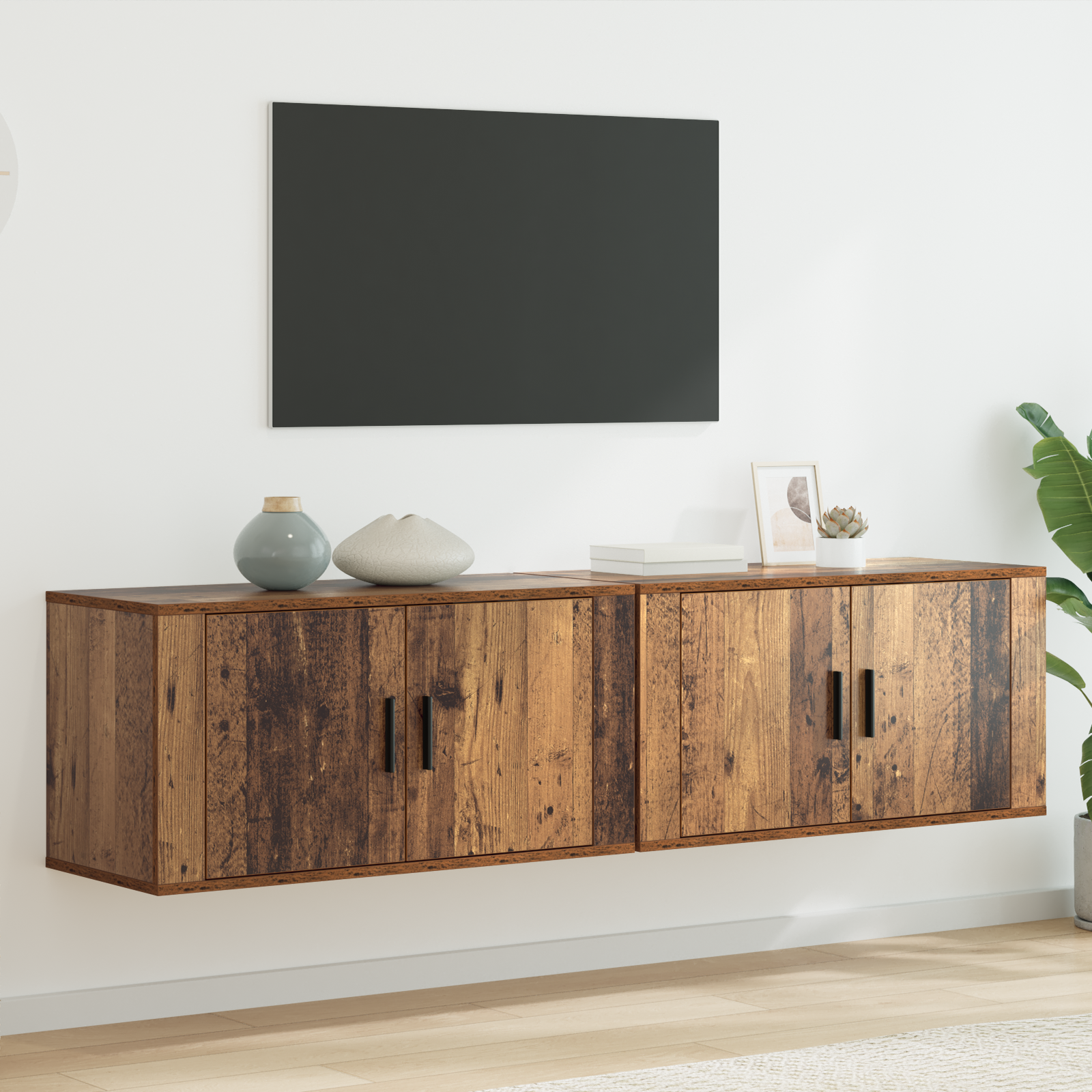 Væghængt TV-skab sæt 2 pcs Gammelt træ 80 x 34,5 x 40 cm