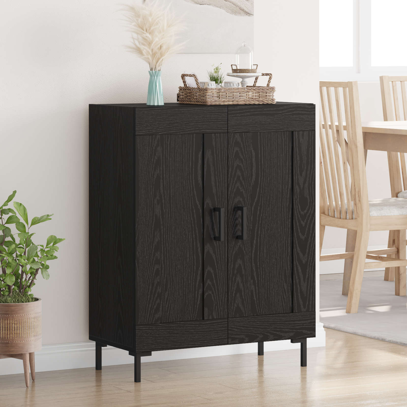 Sideboard Sort eg 69,5 x 34 x 90 cm Ingeniørt træ og jern