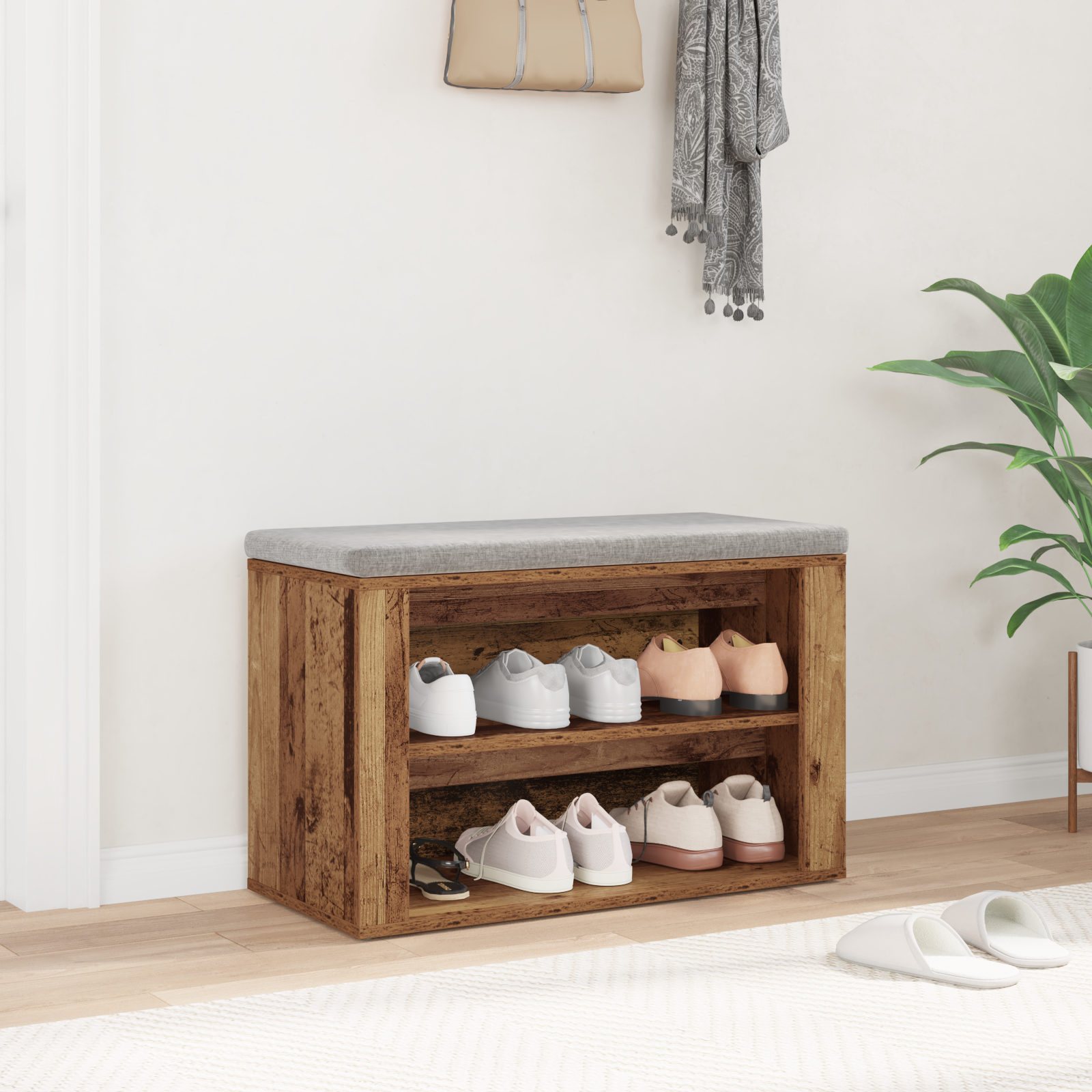 Skostativ med hylde Gammelt træ 75 x 35 x 45 cm Konstrueret træ
