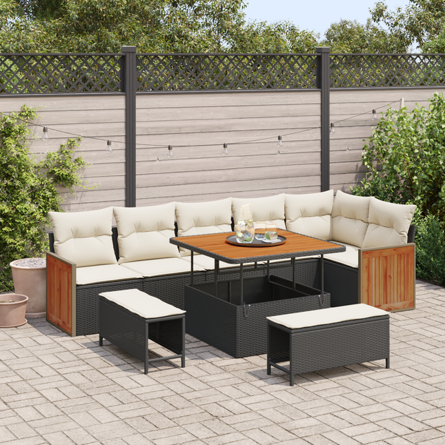 Havesofa Sæt med pude 9 pcs Sort og Cream