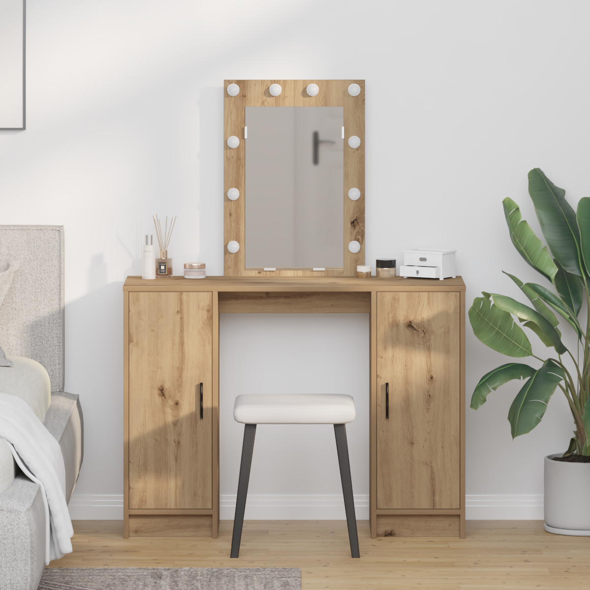 Klædeskab med spejllys Brun 102 x 33 x 135 cm Konstrueret træ