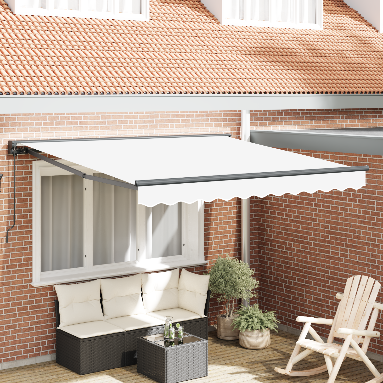 Markiseramme Hvid 350 x 250 cm Polyester med PU belægning