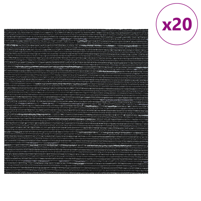 Tæppeflise Stribet Sort 50 x 50 cm 20 pcs PP og Bitumen