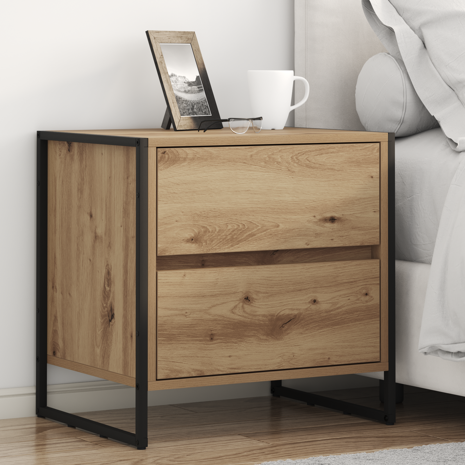 Sengebord 2 pcs Artisan eg 50 x 39,5 x 50 cm Konstrueret træ
