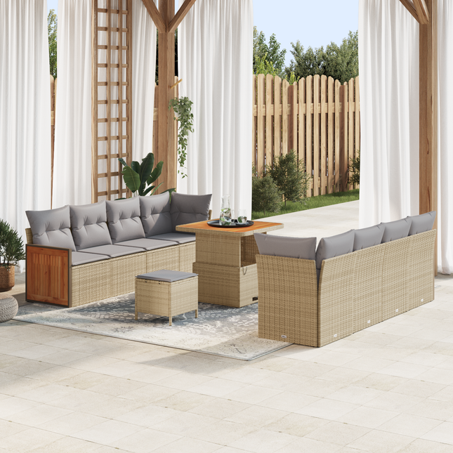Havesofa Sæt med pude 11 pcs Beige og lys grå