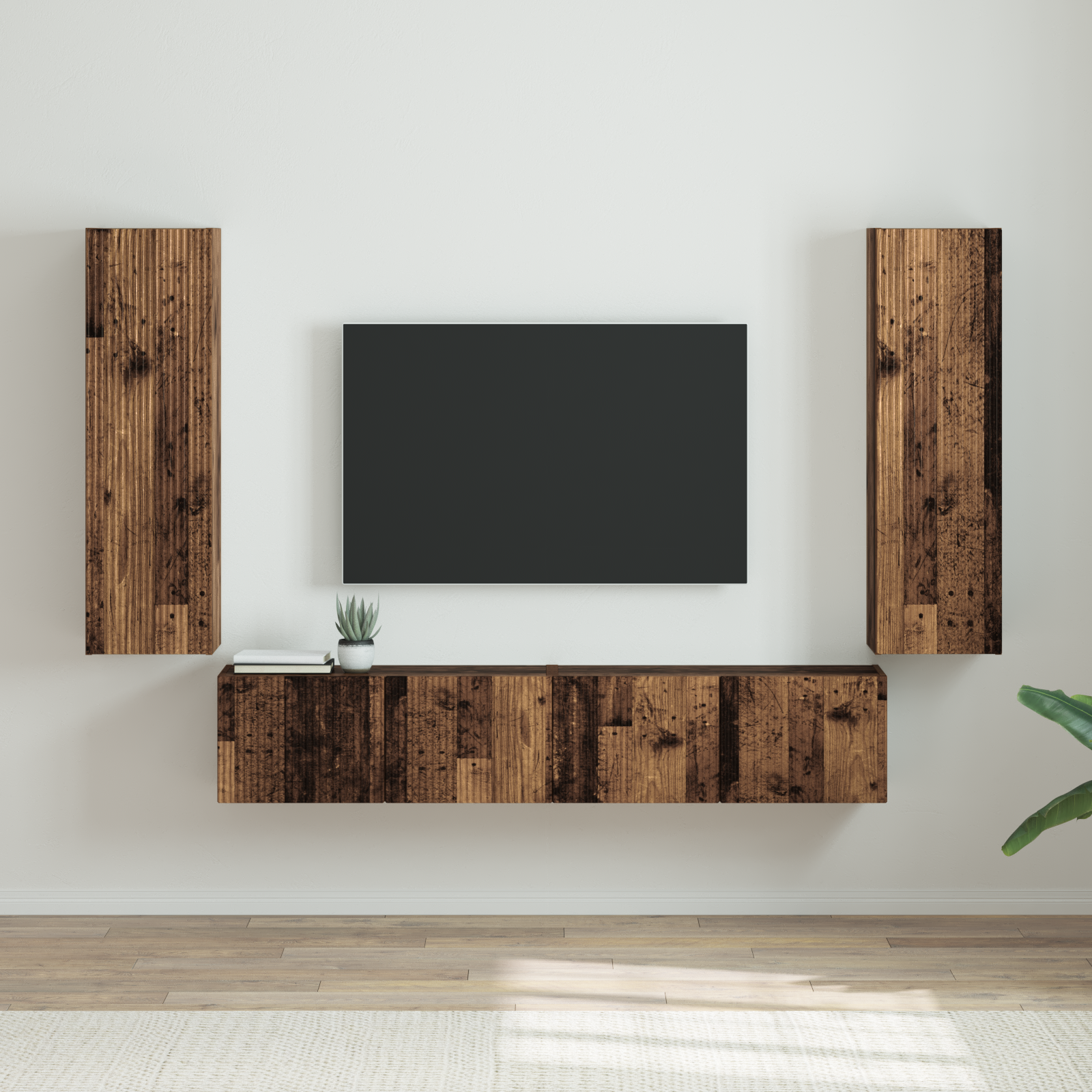 TV vægskab 2 pcs Gammelt træ 30 x 31 x 100 cm Konstrueret træ