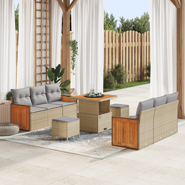 Havesofa Sæt med pude 9 pcs Beige og lys grå
