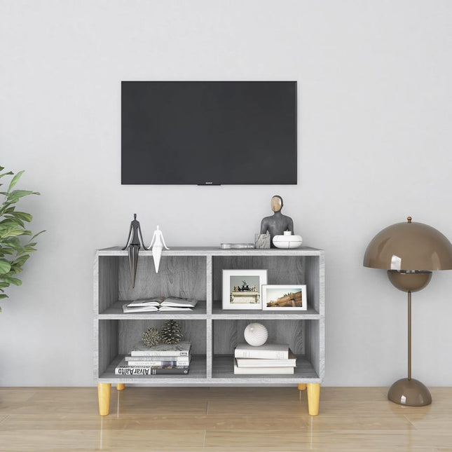 tv-bord med massive træben 69,5x30x50 cm grå sonoma-eg