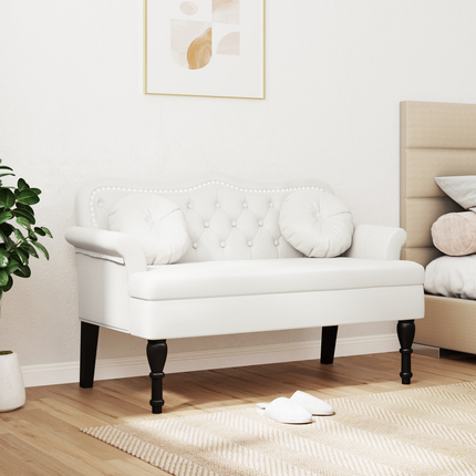 Chesterfield bænk med pude Hvid 120.5 x 65 x 75 cm Faux læder