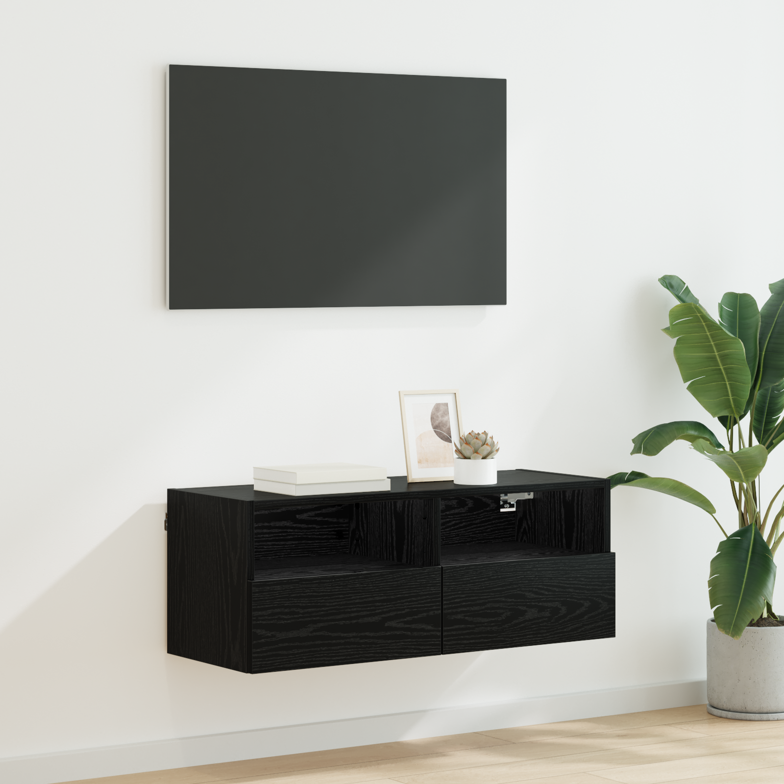 TV vægskab Vægmonteret Sort eg 80 x 30 x 30 cm Konstrueret træ