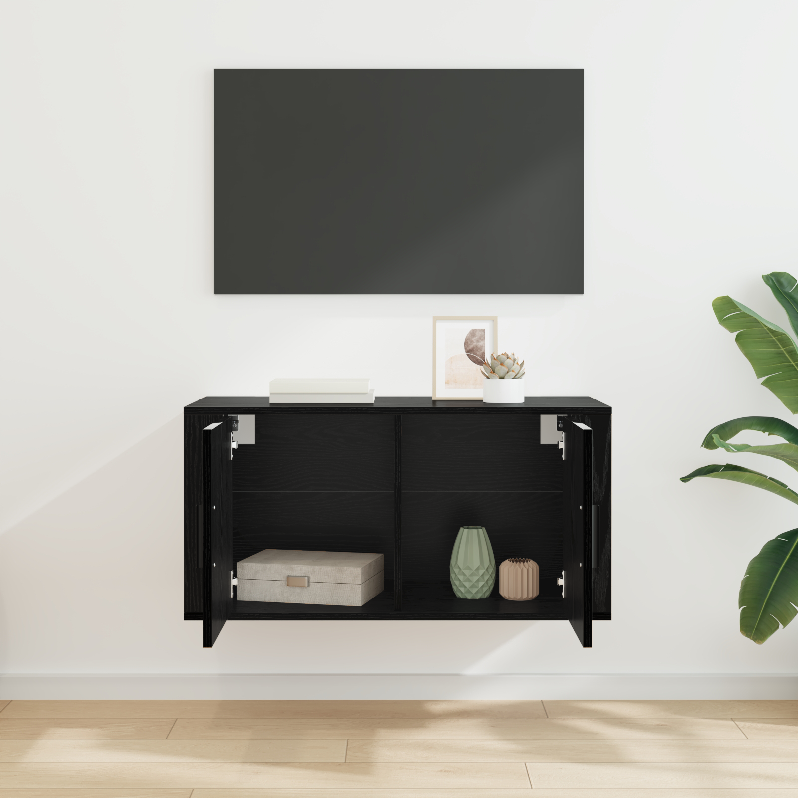 Vægmonteret TV Skab Sort eg 80 x 34,5 x 40 cm Konstrueret træ
