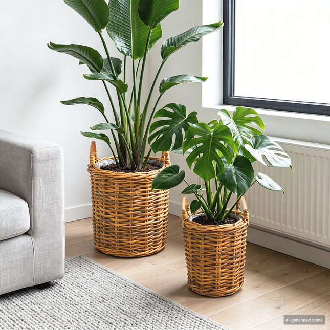 Planter Kurv med opbevaring 2 stk. Naturlig Brun Kubu rattan