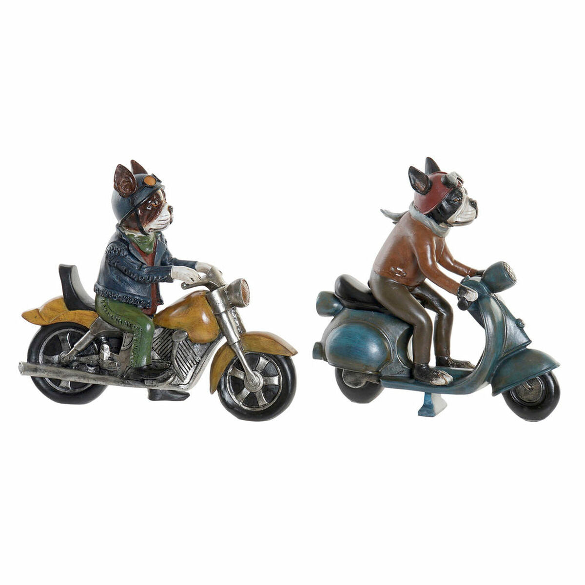 Dekorativ figur DKD Home Decor 27 x 10 x 24 cm Rød/Blå Motorcykel & Gul Vintage Hund (2 enheder)