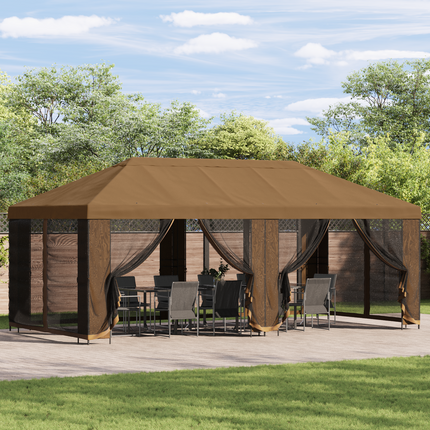 Pavillon med sidetapper 6 x 3 m Beige Polyester og Stål 190