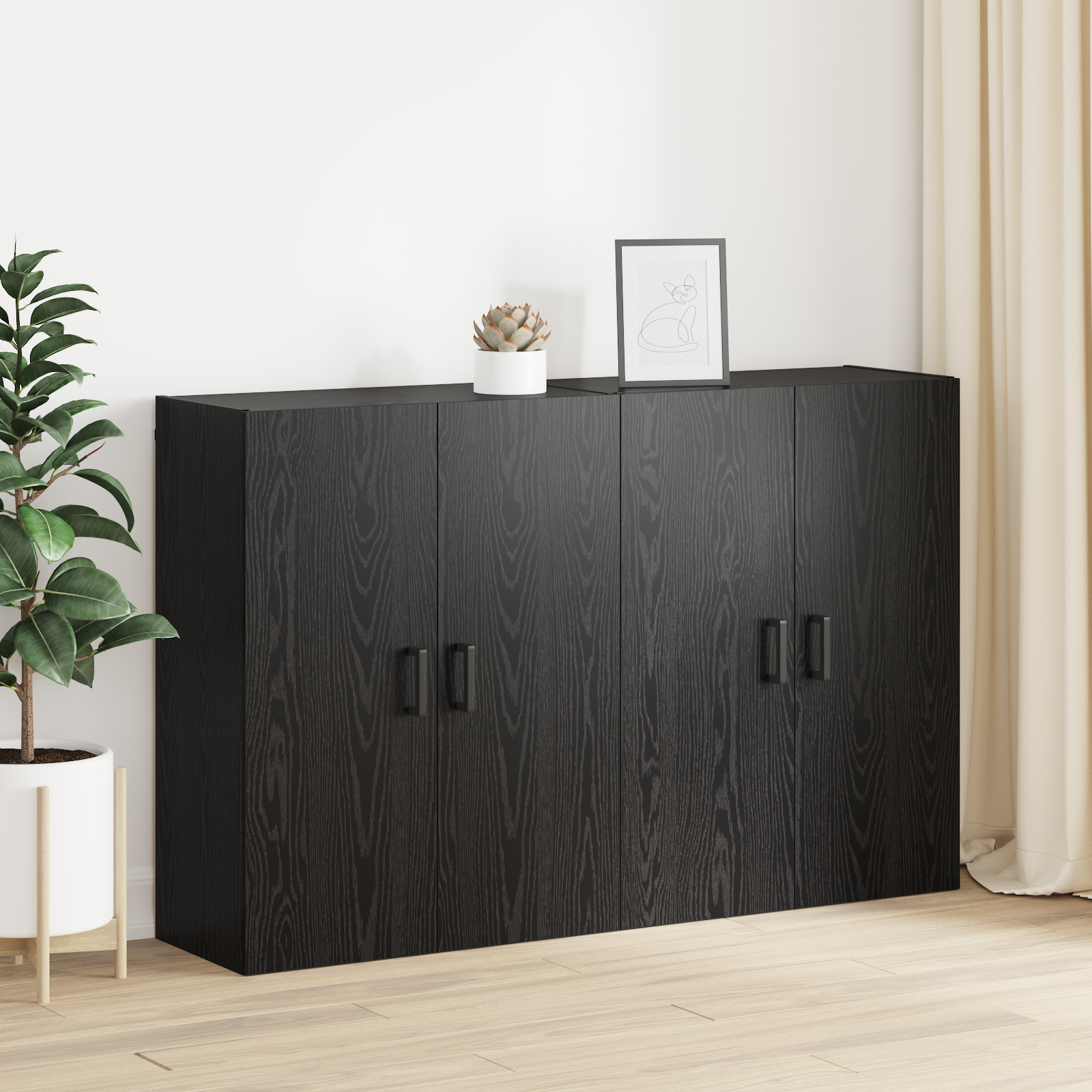 Vægmonteret skab Vægmonteret 2 pcs Sort eg 69,5 x 34 x 90 cm
