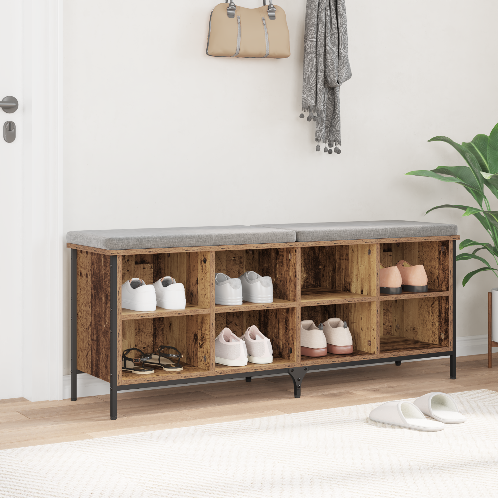 Sko skab Gammelt træ 131 x 35 x 50 cm Ingeniørt træ og jern